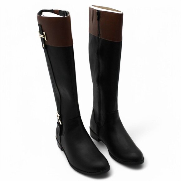 KAREN SCOTT Womens Black Buckle Accent Wide Calf Round Toe Stacked Heel Zip-up R - Picture 1 of 7